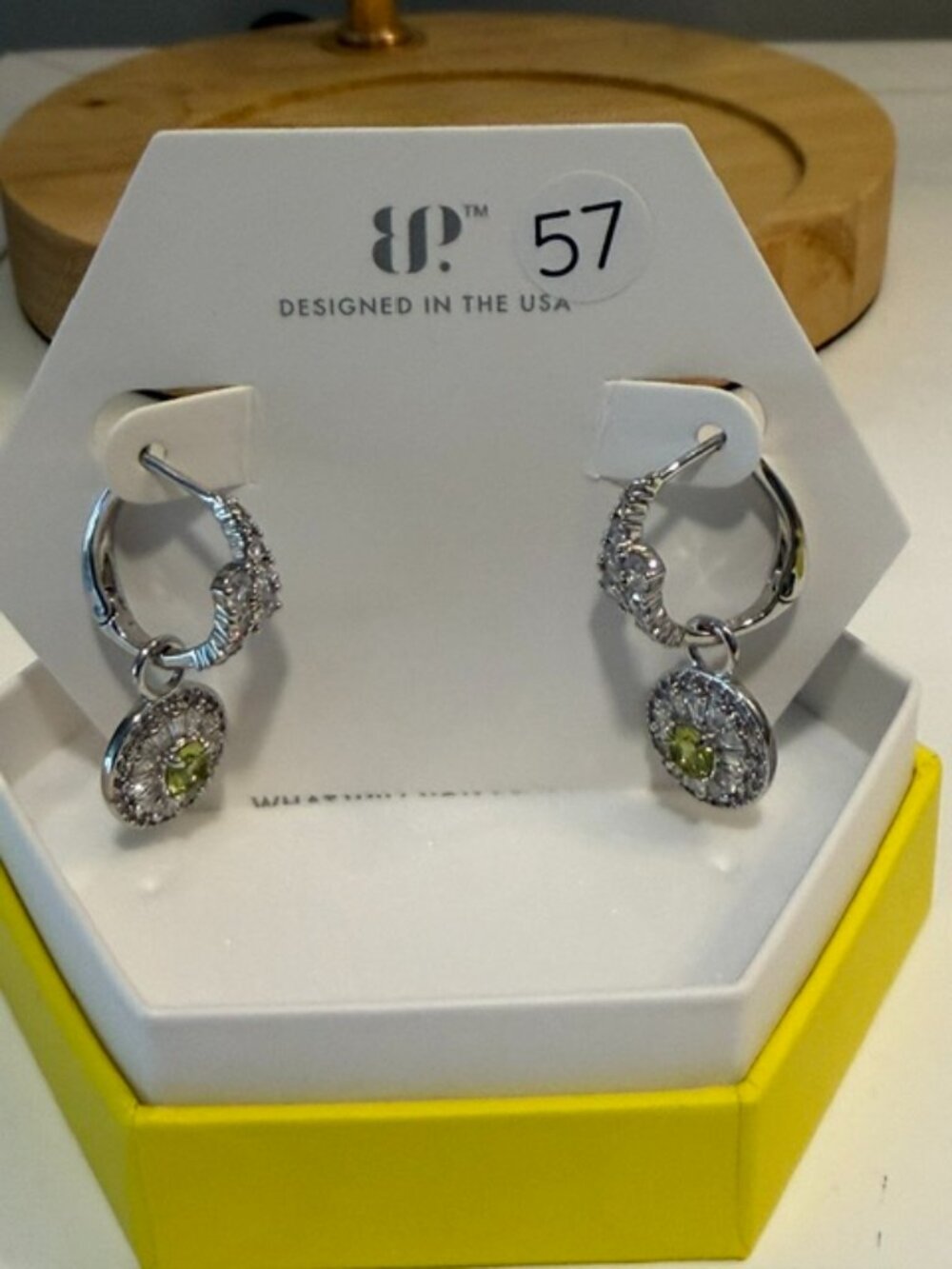 Bomb Party August Birthday Earrings Peridot CZ Huggie Hoops Removable Charms